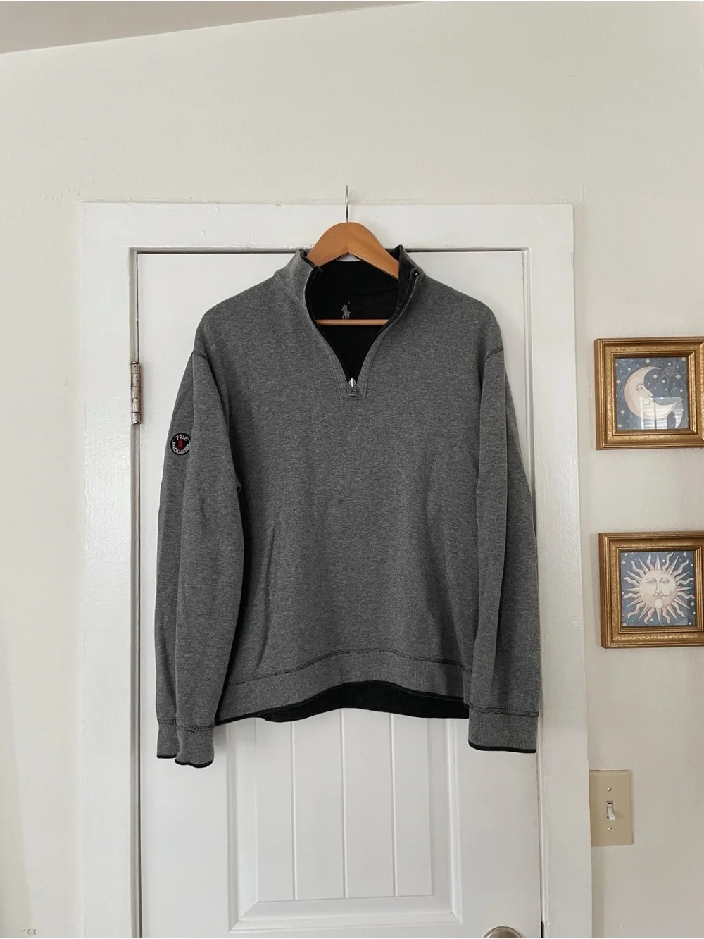 Men's Gray Quarter-Zip Sweater Reversible Polo Ralph Lauren Size M Preppy Casual
